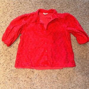 Women’s Red Floral Eyelet Cropped Blouse - Size M​​